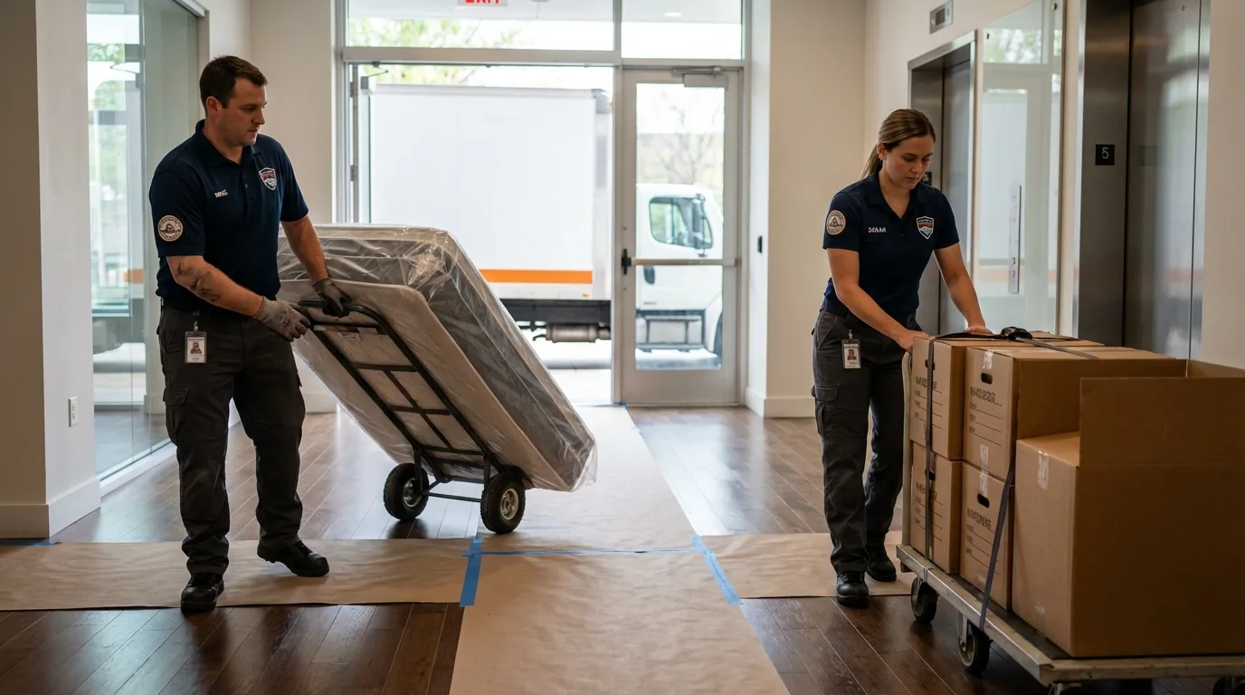 Professional apartment movers loading elevator in Mount Carmel, PA