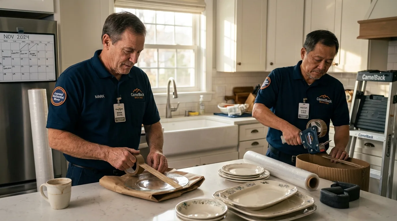 Professional crew packing kitchen dishware in Mount Carmel, PA